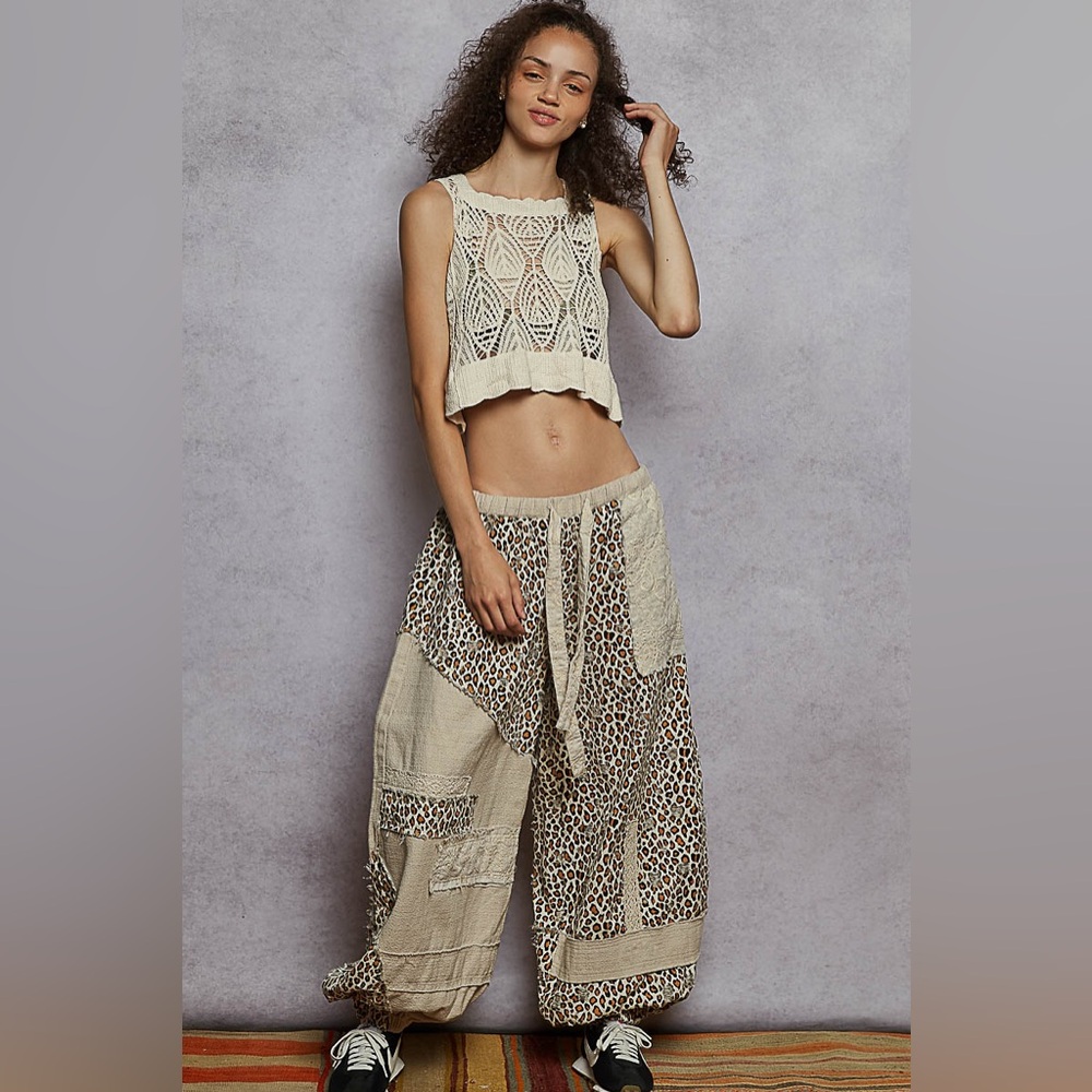 398b. Leopard Print Patchwork Jogger Pants - image 4